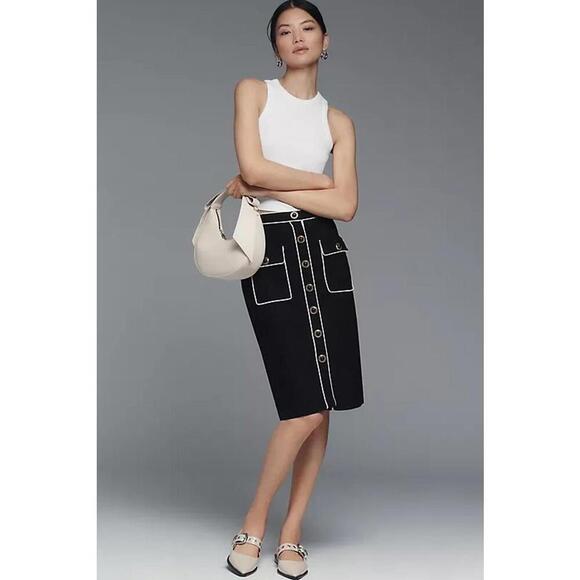 Maeve High Waisted Button Front Straight Pencil Skirts Women's Size XS Black - Picture 1 of 3